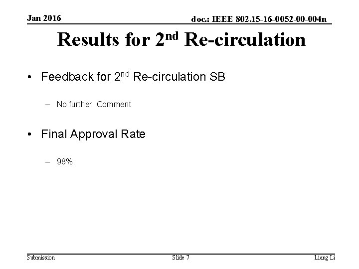 Jan 2016 doc. : IEEE 802. 15 -16 -0052 -00 -004 n Results for