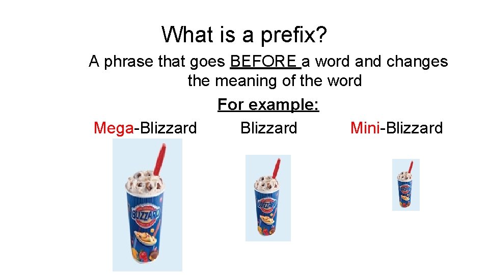 What is a prefix? A phrase that goes BEFORE a word and changes the