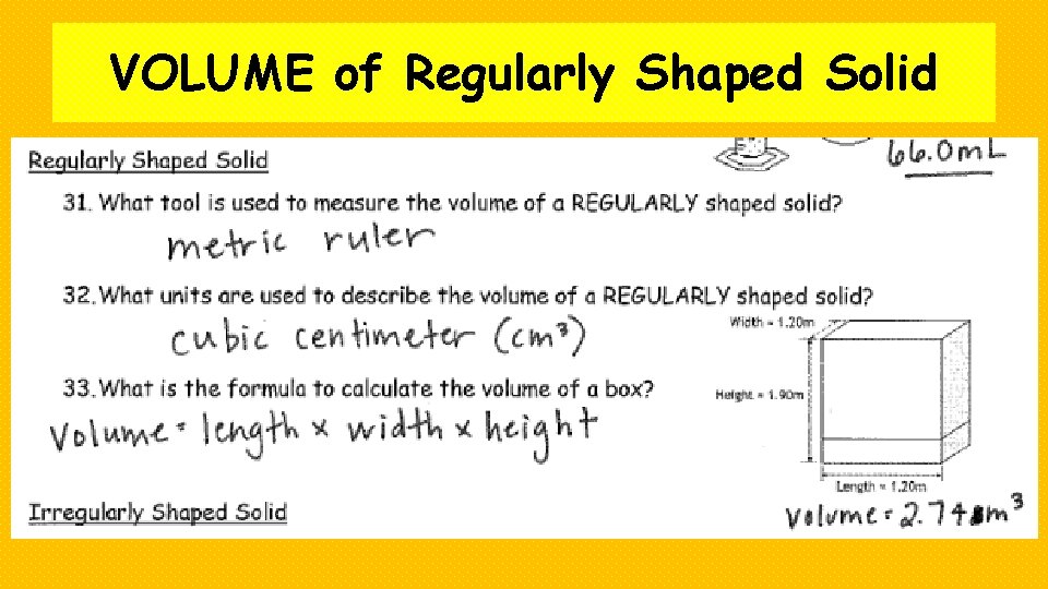 VOLUME of Regularly Shaped Solid 