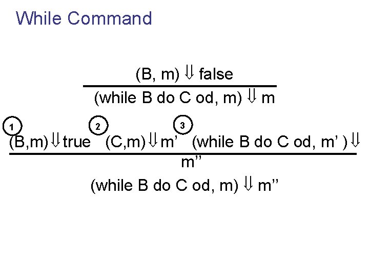 While Command (B, m) false (while B do C od, m) m 1 2