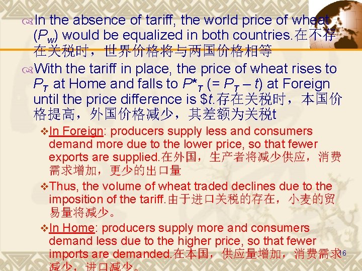  In the absence of tariff, the world price of wheat (Pw) would be