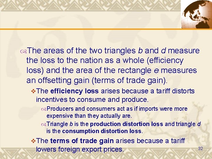  The areas of the two triangles b and d measure the loss to