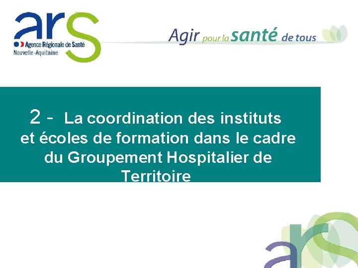 2 - La coordination des instituts et écoles de formation dans le cadre du