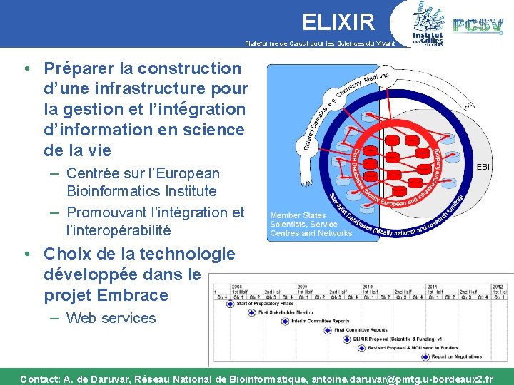 ELIXIR Plateforme de Calcul pour les Sciences du Vivant • Préparer la construction d’une