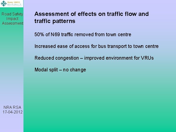 Road Safety Impact Assessment of effects on traffic flow and traffic patterns 50% of