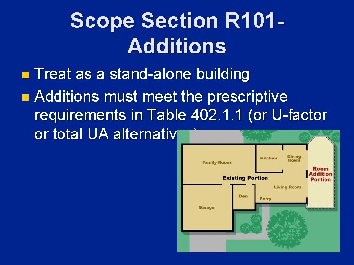 Scope Section R 101 Additions Treat as a stand-alone building n Additions must meet