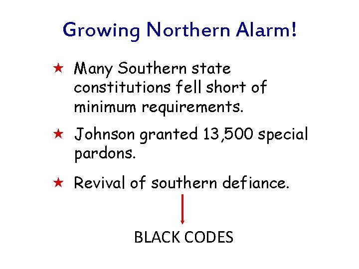 Growing Northern Alarm! « Many Southern state constitutions fell short of minimum requirements. «