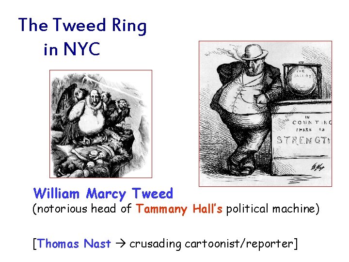 The Tweed Ring in NYC William Marcy Tweed (notorious head of Tammany Hall’s political