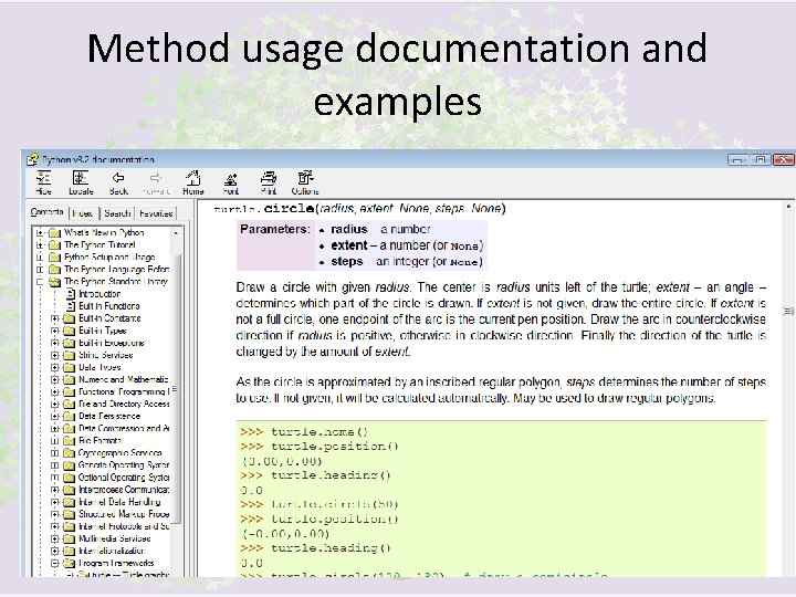 Method usage documentation and examples 