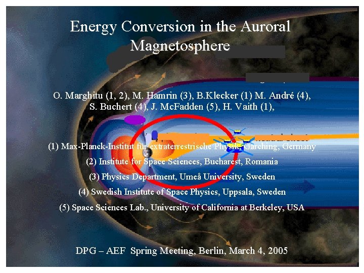 Energy Conversion in the Auroral Magnetosphere O. Marghitu (1, 2), M. Hamrin (3), B.