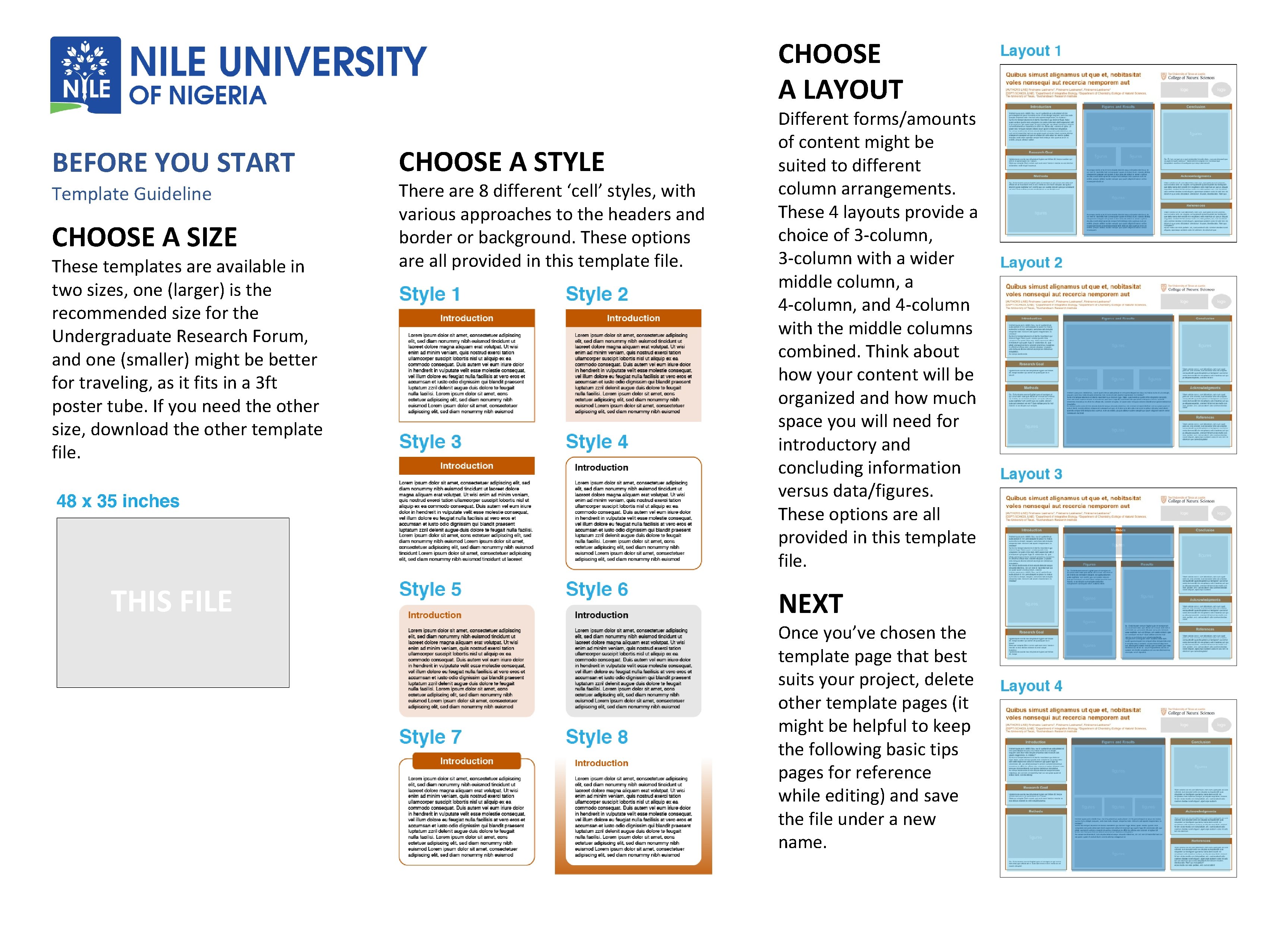 CHOOSE A LAYOUT BEFORE YOU START Template Guideline CHOOSE A SIZE These templates are