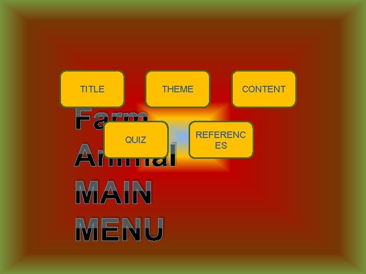 TITLE THEME Farm Animal MAIN MENU QUIZ CONTENT REFERENC ES 