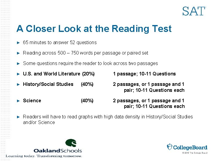 A Closer Look at the Reading Test ► 65 minutes to answer 52 questions