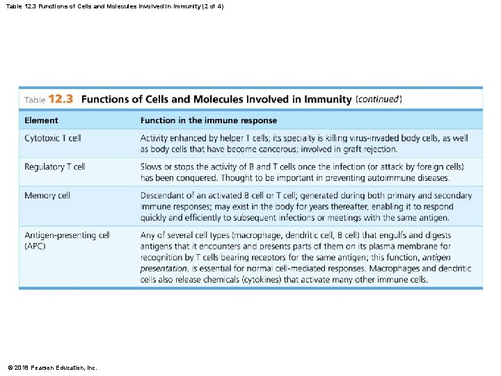 Table 12. 3 Functions of Cells and Molecules Involved in Immunity (2 of 4)