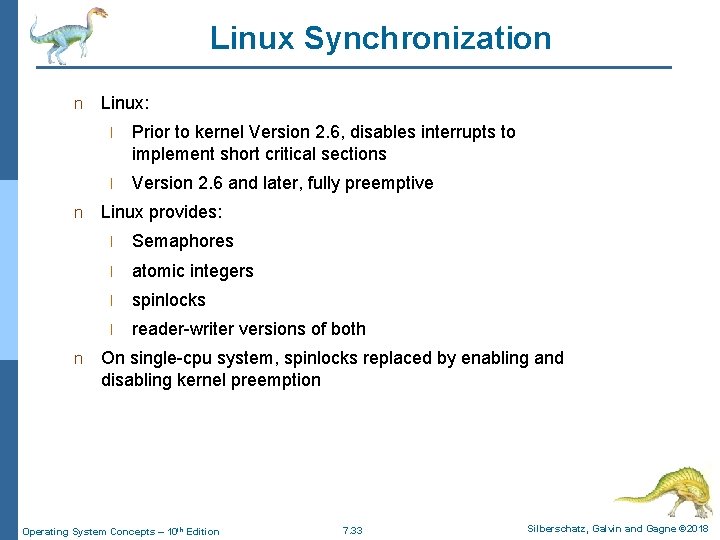 Chapter 7 Synchronization Examples Operating System Concepts 10