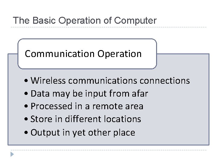 The Basic Operation of Computer Communication Operation • Wireless communications connections • Data may