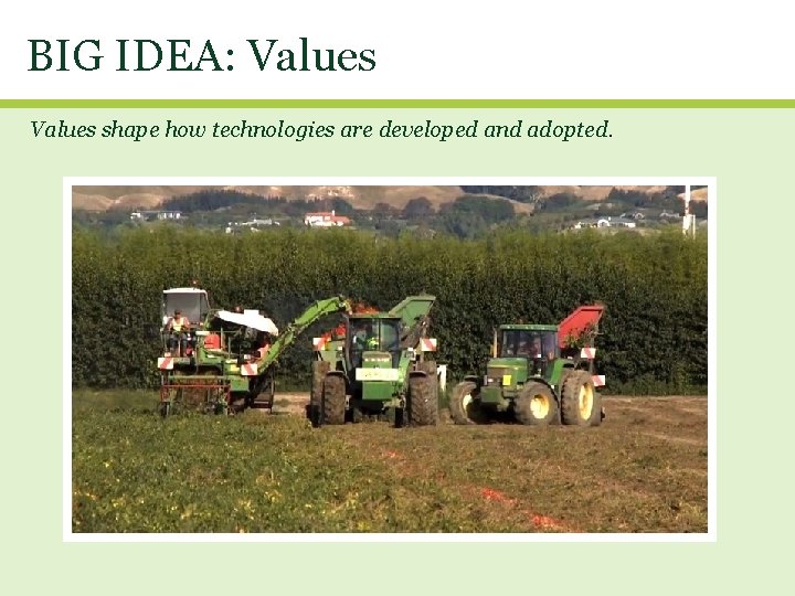 BIG IDEA: Values shape how technologies are developed and adopted. 