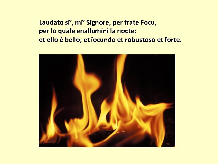 Laudato si’, mi’ Signore, per frate Focu, per lo quale enallumini la nocte: et