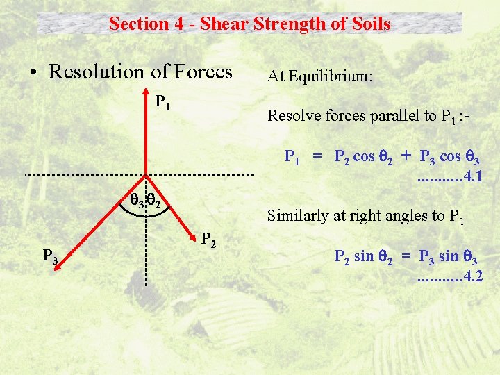 Section 4 - Shear Strength of Soils • Resolution of Forces P 1 At