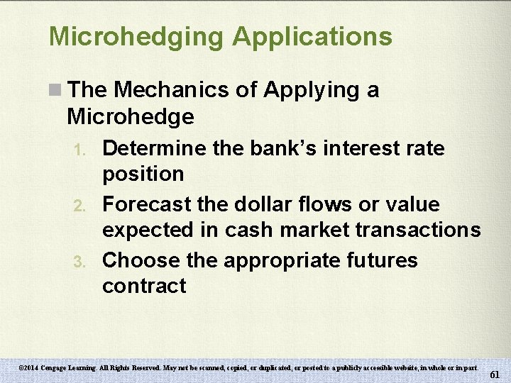 Microhedging Applications n The Mechanics of Applying a Microhedge 1. 2. 3. Determine the