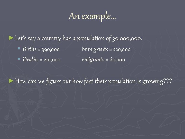 An example… ► Let’s say a country has a population of 30, 000. §