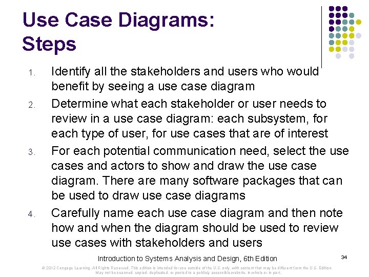 Use Case Diagrams: Steps 1. 2. 3. 4. Identify all the stakeholders and users