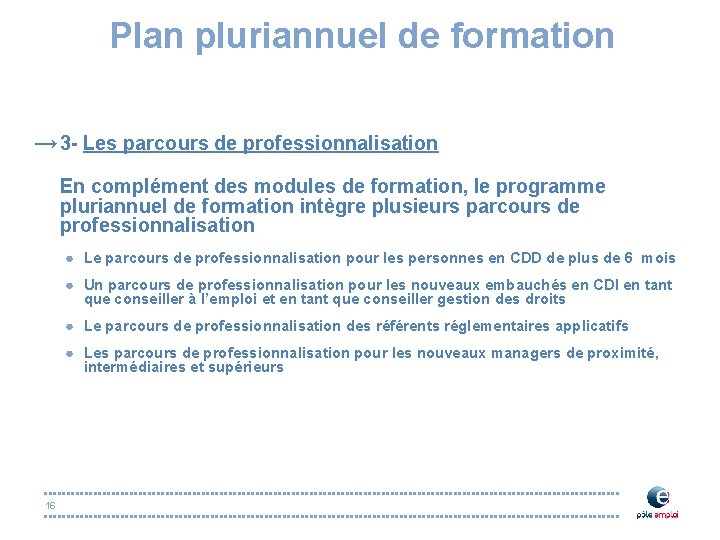 Plan pluriannuel de formation → 3 - Les parcours de professionnalisation En complément des