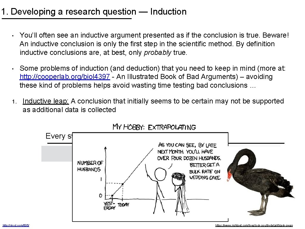1. Developing a research question — Induction • You’ll often see an inductive argument