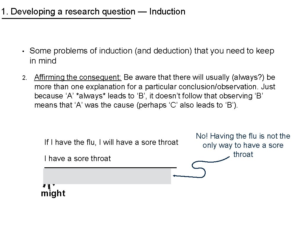 1. Developing a research question — Induction • 2. Some problems of induction (and