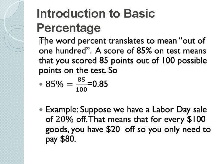 Introduction to Basic Percentage � 