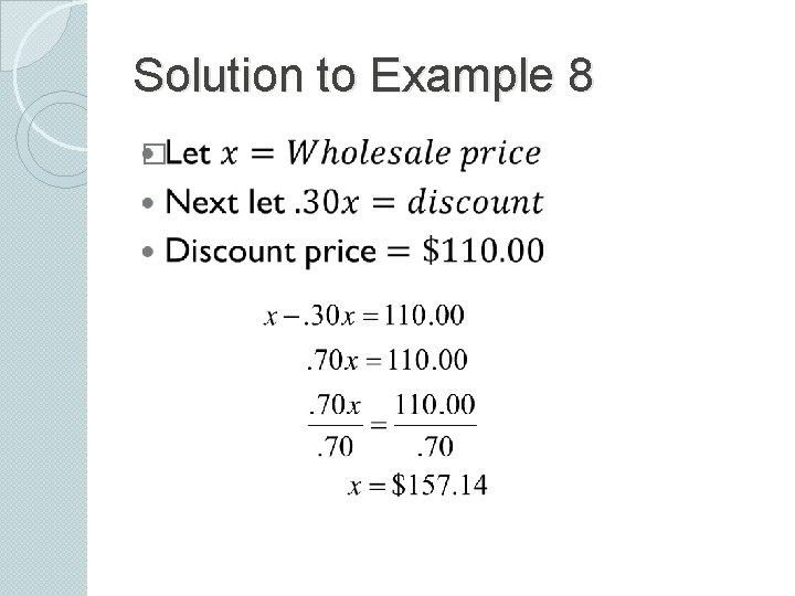 Solution to Example 8 � 