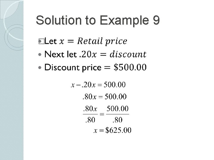 Solution to Example 9 � 