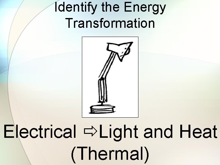 Identify the Energy Transformation Electrical Light and Heat (Thermal) 