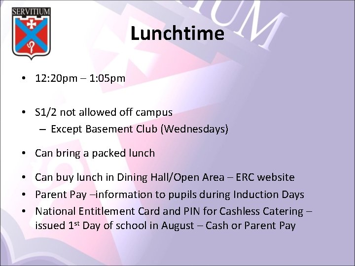 Lunchtime • 12: 20 pm – 1: 05 pm • S 1/2 not allowed