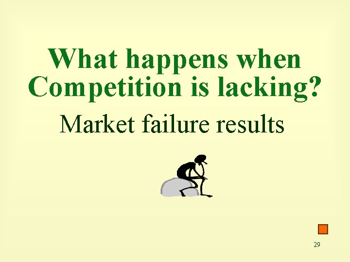 What happens when Competition is lacking? Market failure results 29 