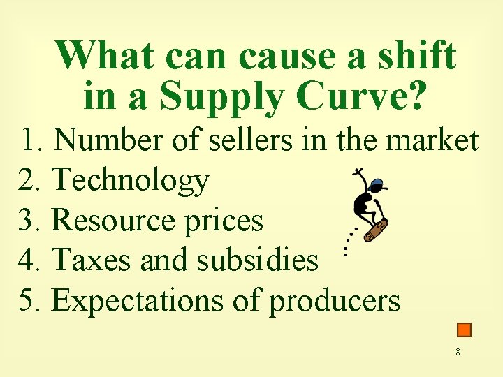 What can cause a shift in a Supply Curve? 1. Number of sellers in