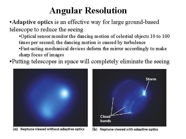 Angular Resolution • Adaptive optics is an effective way for large ground-based telescope to