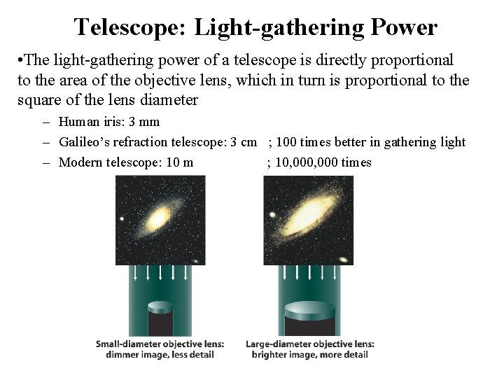 Telescope: Light-gathering Power • The light-gathering power of a telescope is directly proportional to