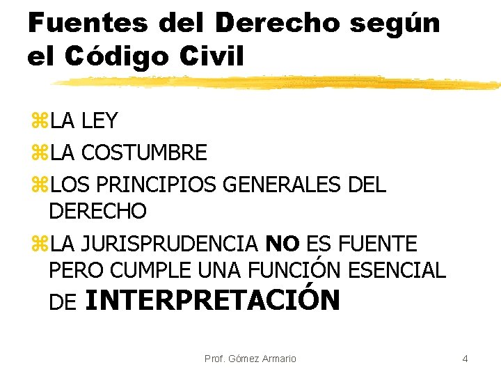 Fuentes del Derecho según el Código Civil z. LA LEY z. LA COSTUMBRE z.