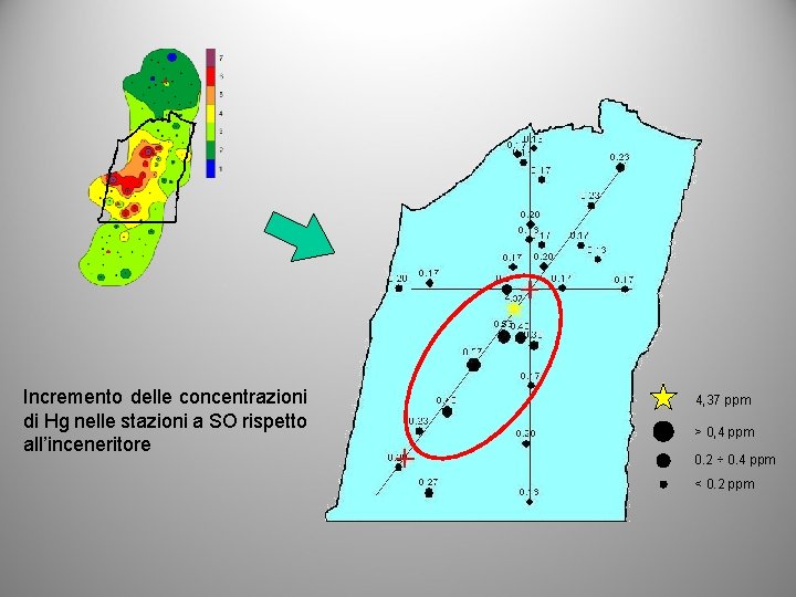 Incremento delle concentrazioni di Hg nelle stazioni a SO rispetto all’inceneritore 4, 37 ppm