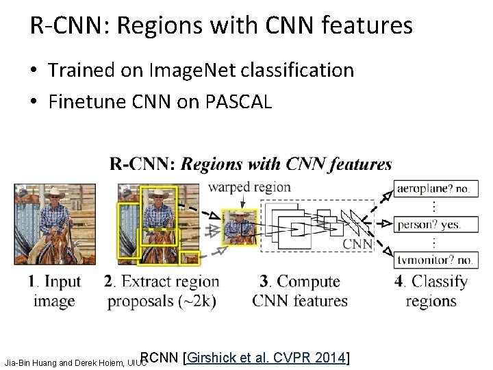 R-CNN: Regions with CNN features • Trained on Image. Net classification • Finetune CNN R-CNN: Regions with CNN features • Trained on Image. Net classification • Finetune CNN
