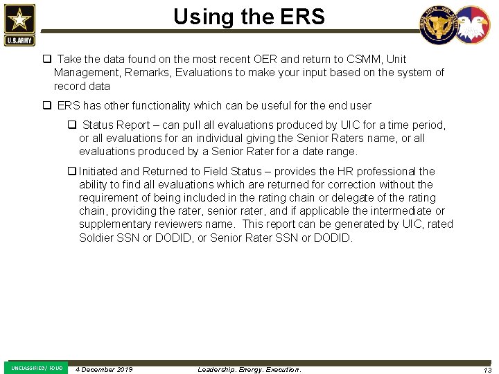 Using the ERS q Take the data found on the most recent OER and