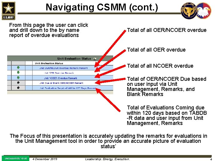 Navigating CSMM (cont. ) From this page the user can click and drill down