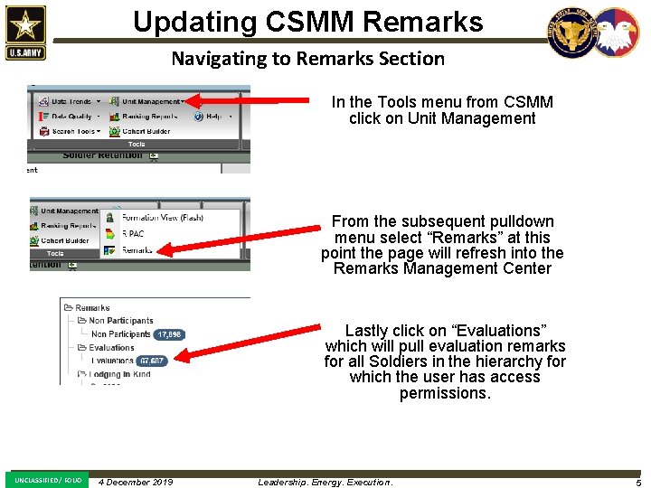Updating CSMM Remarks Navigating to Remarks Section In the Tools menu from CSMM click
