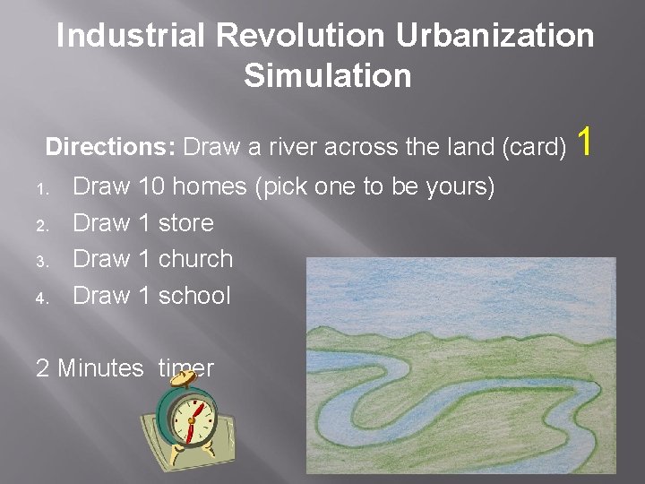 Industrial Revolution Urbanization Simulation Directions: Draw a river across the land (card) 1 1.