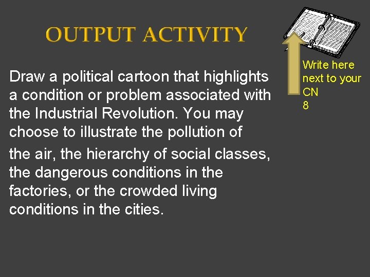 Draw a political cartoon that highlights a condition or problem associated with the Industrial