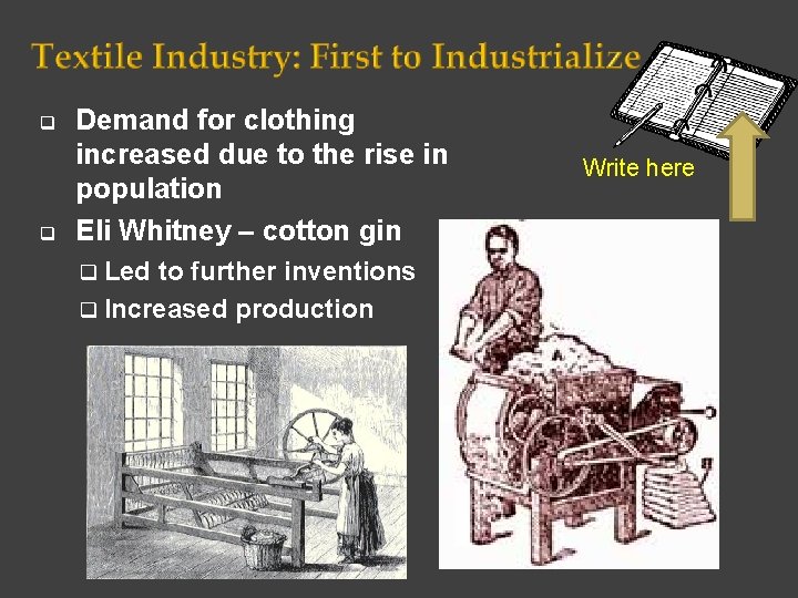 q q Demand for clothing increased due to the rise in population Eli Whitney