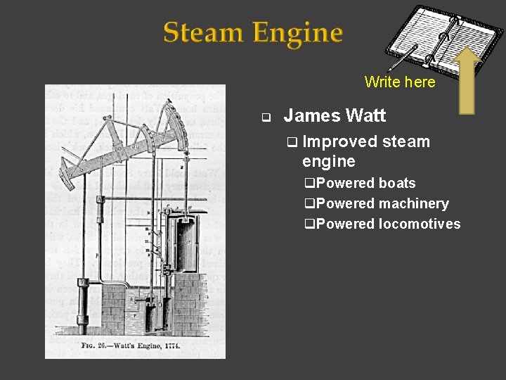 Write here q James Watt q Improved steam engine q Powered boats q Powered