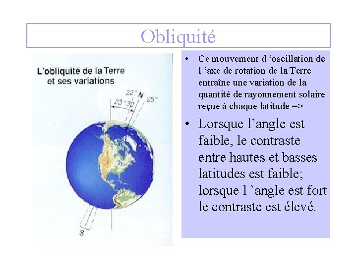 Obliquité • Ce mouvement d ’oscillation de l ’axe de rotation de la Terre