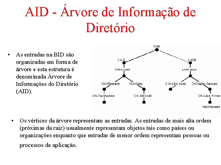 AID - Árvore de Informação de Diretório • As entradas na BID são organizadas AID - Árvore de Informação de Diretório • As entradas na BID são organizadas